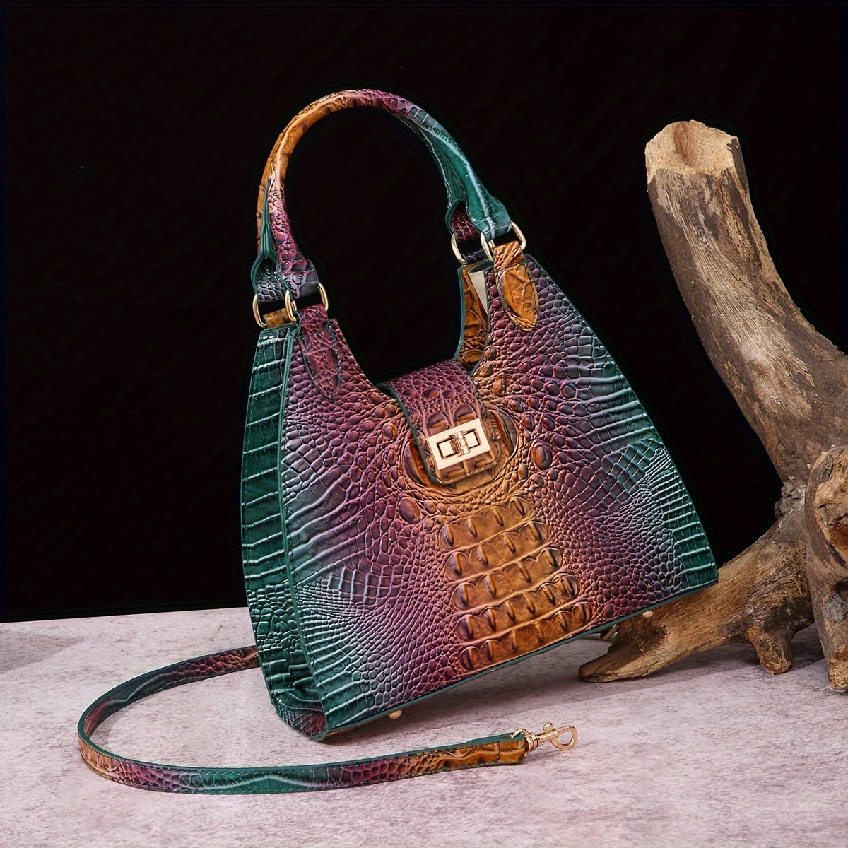 Trendy Colorful Crocodile Pattern Shoulder Bag - Portable Turnlock Perfect Crossbody