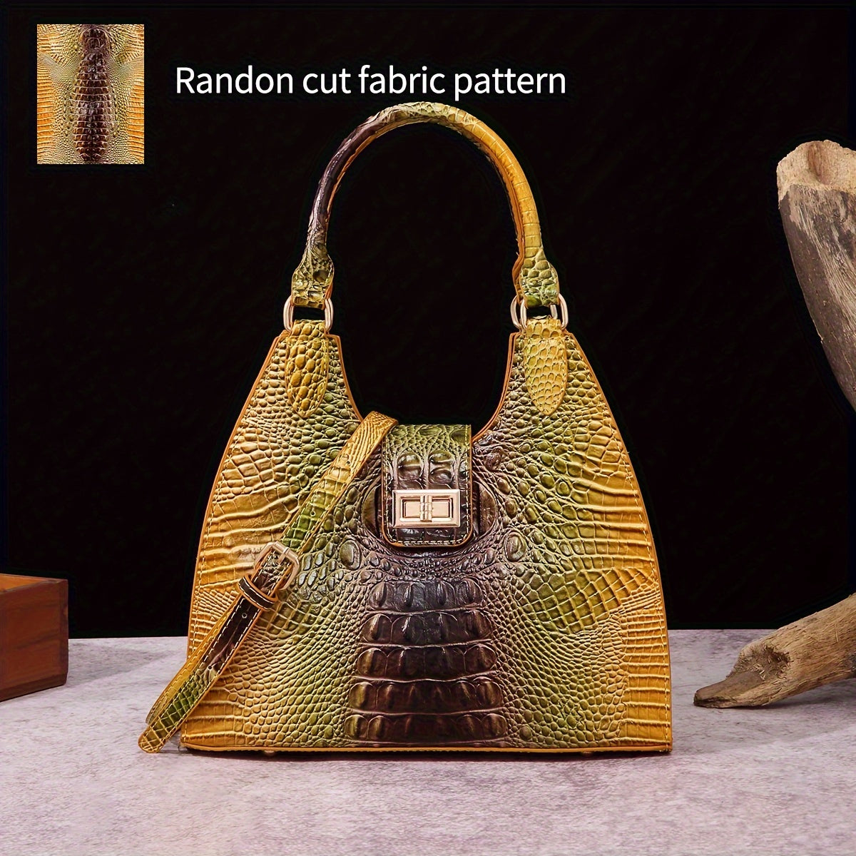 Trendy Colorful Crocodile Pattern Shoulder Bag - Portable Turnlock Perfect Crossbody