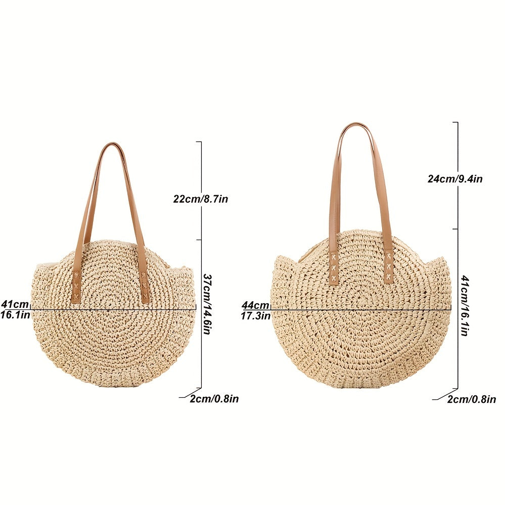 Hollow-Out Straw Handbag - Fashion Woven Round Beach Large Capacity Bag