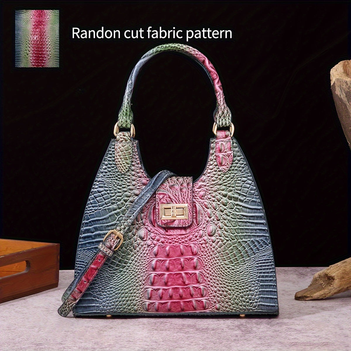 Trendy Colorful Crocodile Pattern Shoulder Bag - Portable Turnlock Perfect Crossbody