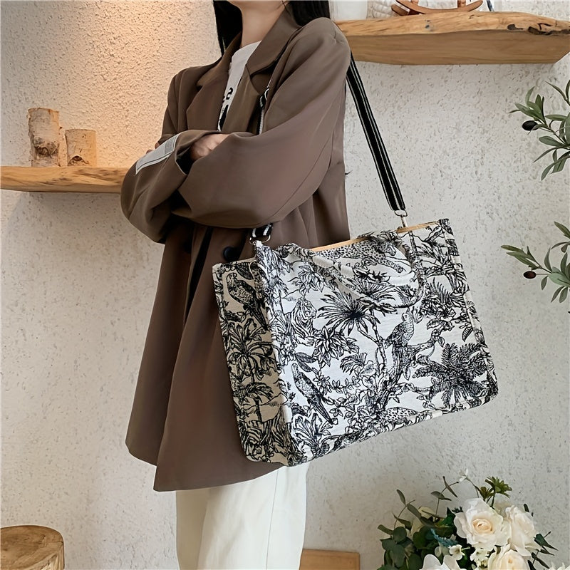 Flower Sketch Large Capacity Canvas Tote Bag - Durable Lightweight Practical Commuter Satchel