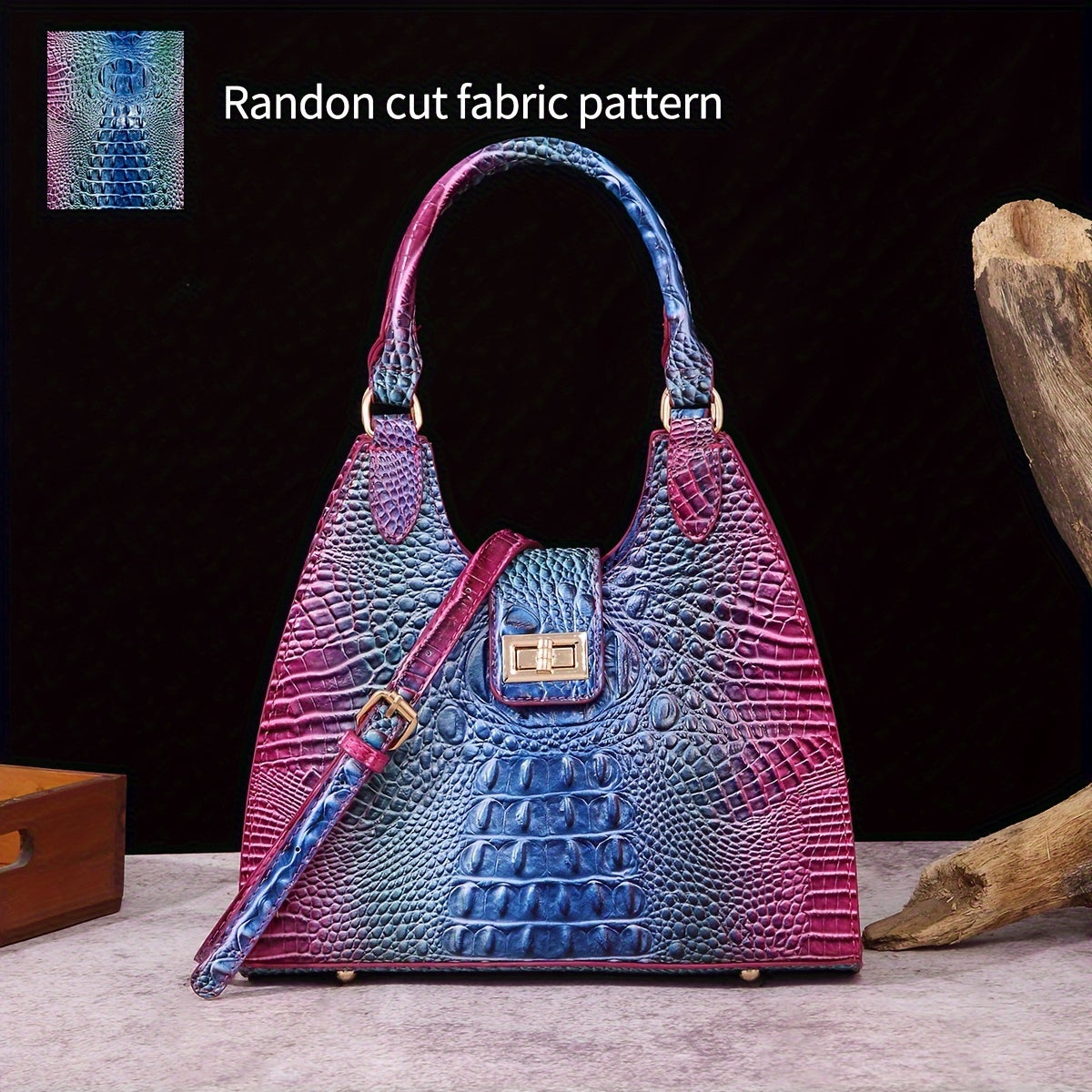 Trendy Colorful Crocodile Pattern Shoulder Bag - Portable Turnlock Perfect Crossbody