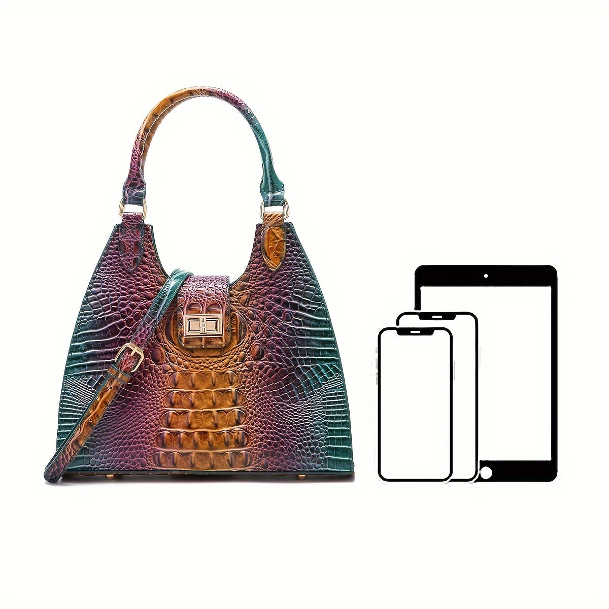 Trendy Colorful Crocodile Pattern Shoulder Bag - Portable Turnlock Perfect Crossbody