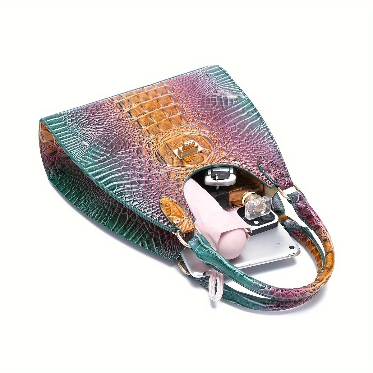 Trendy Colorful Crocodile Pattern Shoulder Bag - Portable Turnlock Perfect Crossbody