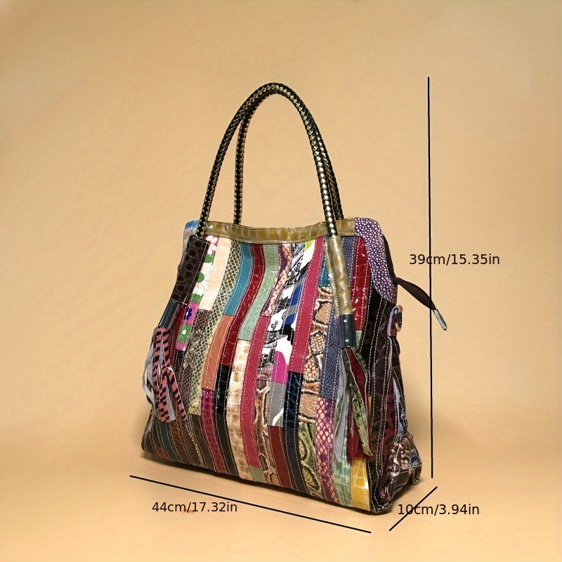 Vintage Stitching Tote Bag - Luxury Genuine Leather Snakeskin Crossbody for Women