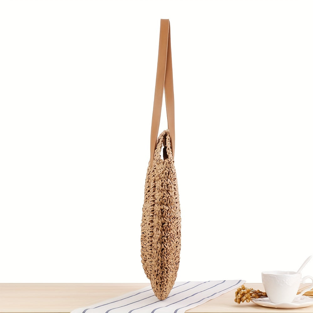 Hollow-Out Straw Handbag - Fashion Woven Round Beach Large Capacity Bag